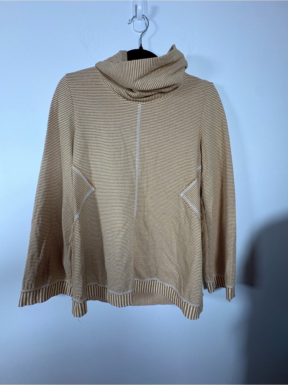 Maeve Camel and White Striped Turtleneck Sweater